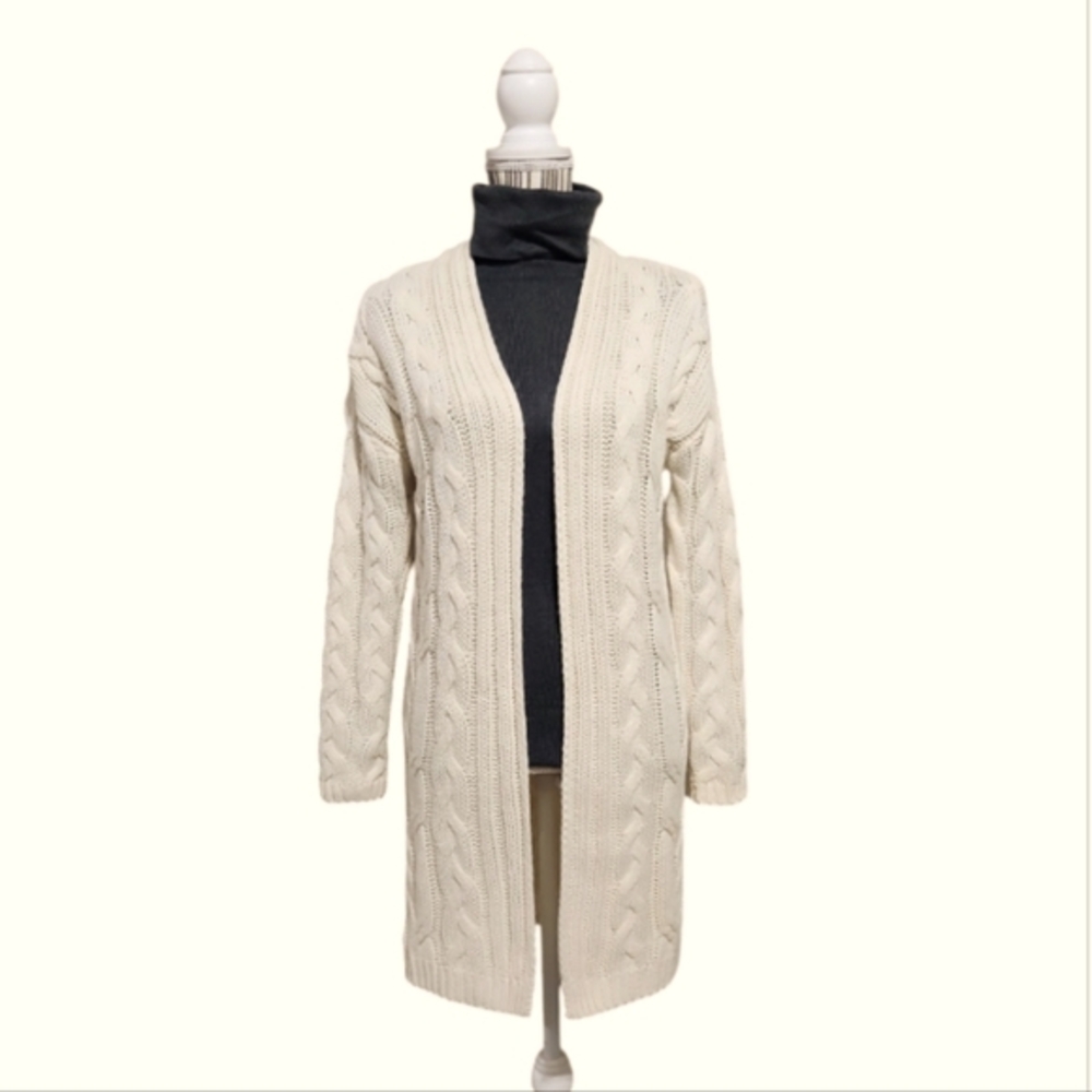 Confess Mid Lenght Open Front Cable Knit Cardigan (S)